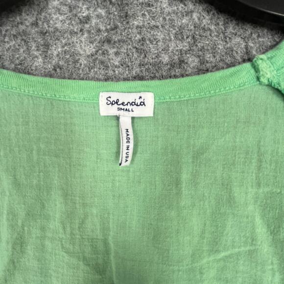 Spendid Blouse Womens Small Green Linen V‎ neck Minimal Cottage Business Casual - Picture 4 of 7